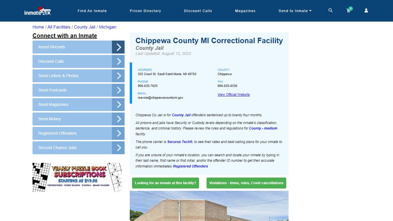 Chippewa County MI Correctional Facility - Inmate Locator - Sault Saint ...