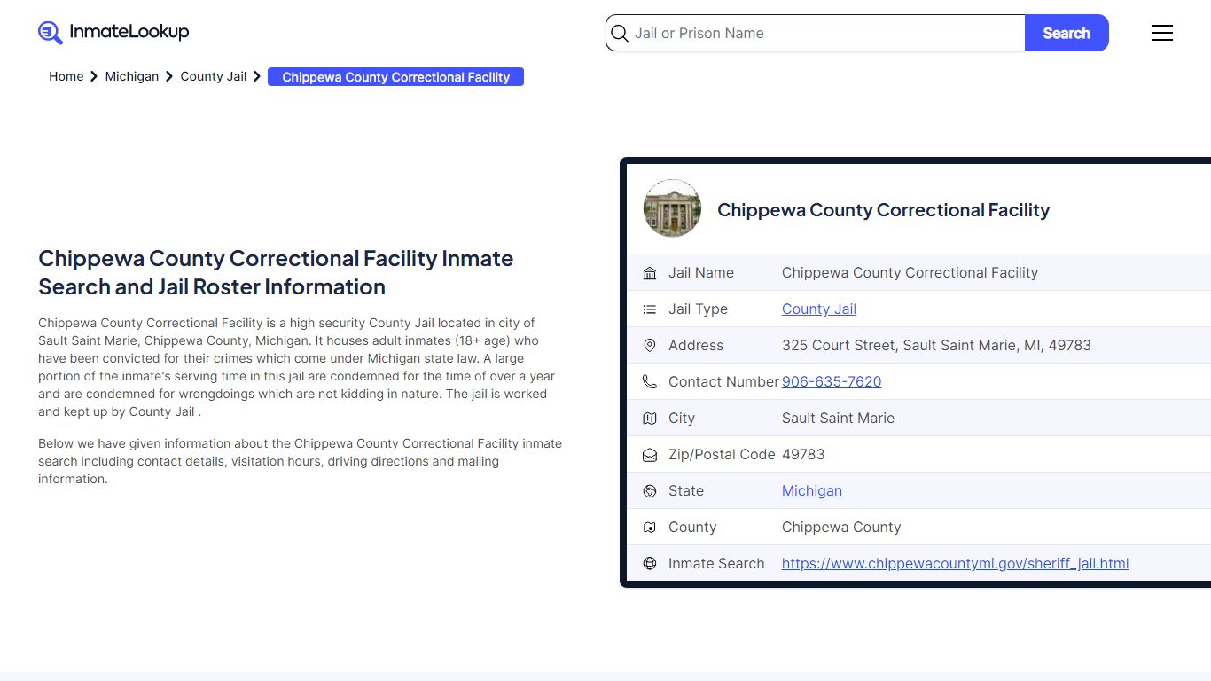 Chippewa County Correctional Facility Inmate Search, Jail Roster ...